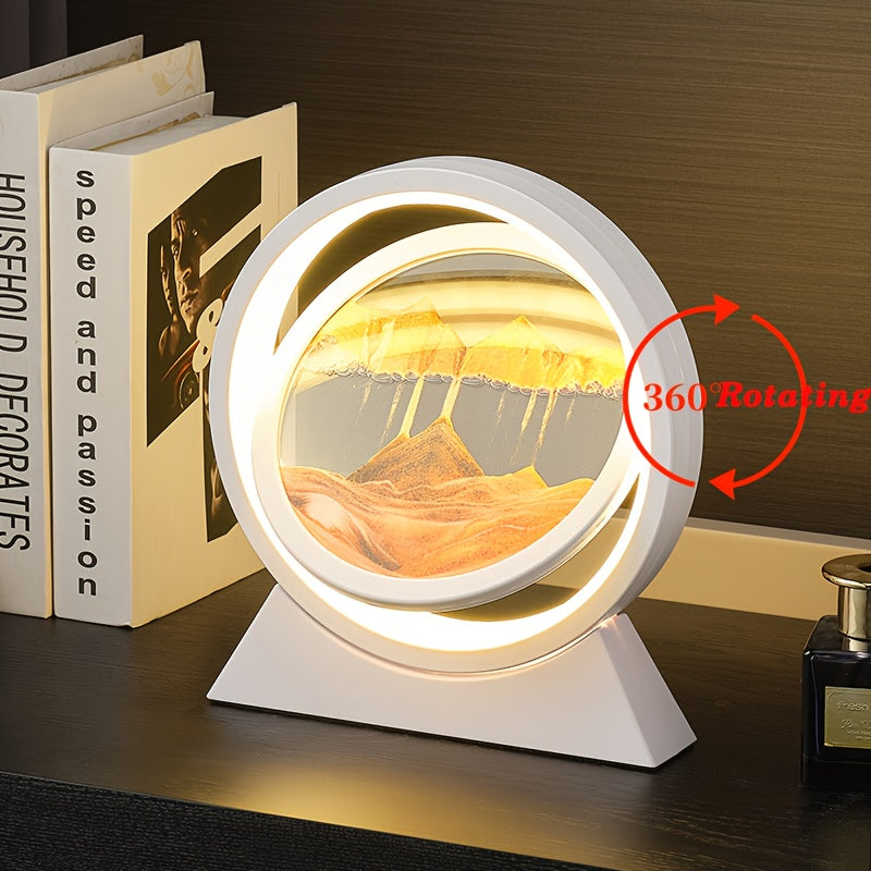 LumiSand - 3D Rörlig Sandmålning LED Bordslampa, Glas Sandscen Nattljus, Romantisk Hemdekoration