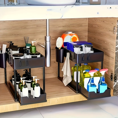2-Tier Organizer med Krok och Kopp – Smart och Stabil Förvaringssystem för Under-Bänk eller Bänkytan
