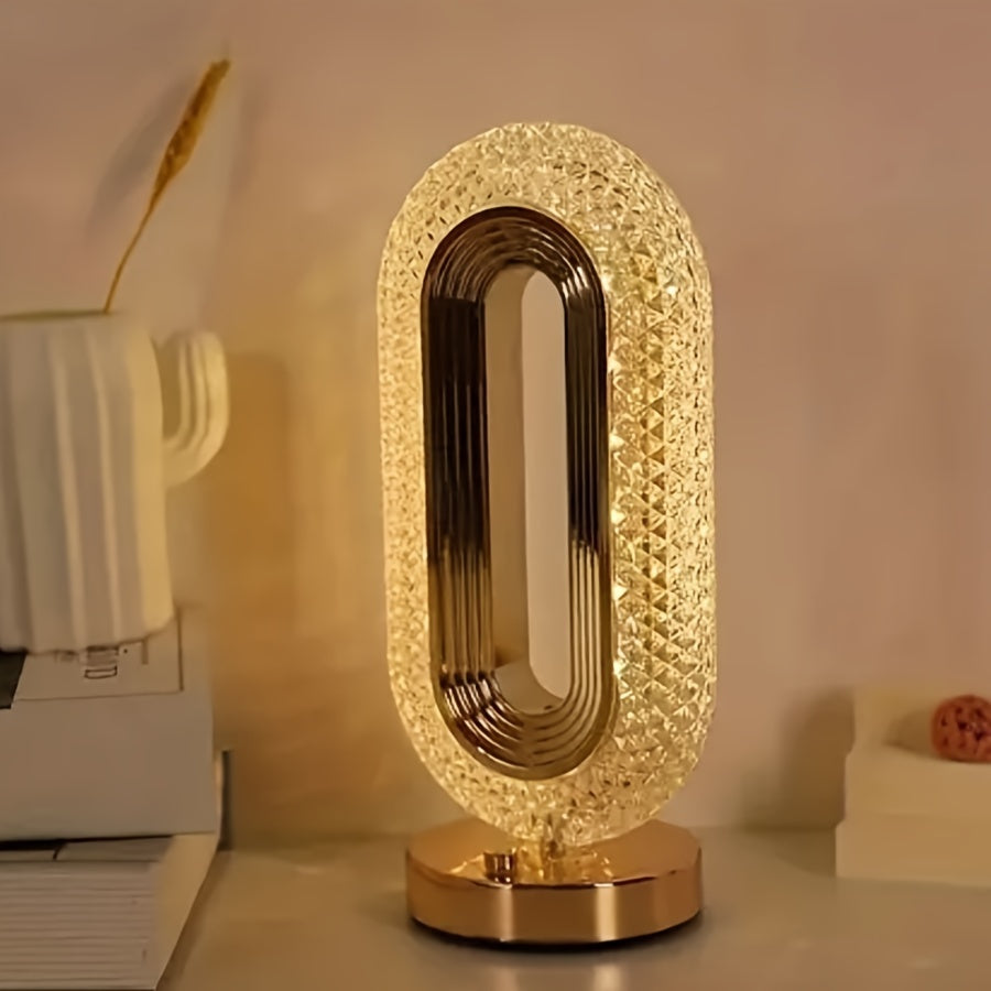 LuxeGlow - Ovalt Kristall USB Bordslampa för Sovrum och Vardagsrum