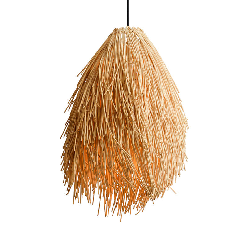 Beige Rattanhänglampa - Asiatiskt Stil 1-Lamps Pendelarmatur för Restaurang