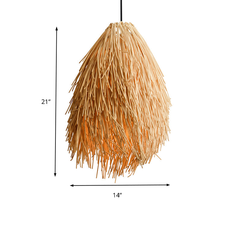 Beige Rattanhänglampa - Asiatiskt Stil 1-Lamps Pendelarmatur för Restaurang