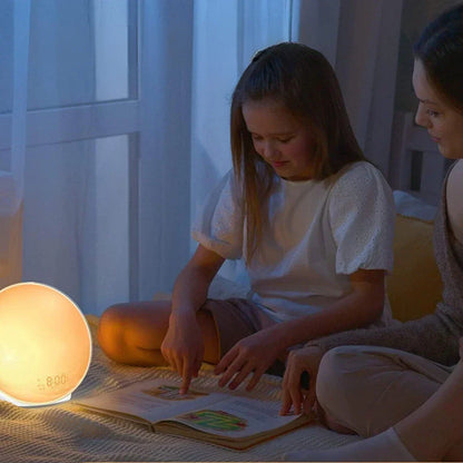 Lyxig väckarklocka lampa med soluppgångssimulering och lugnande stämningsbelysning