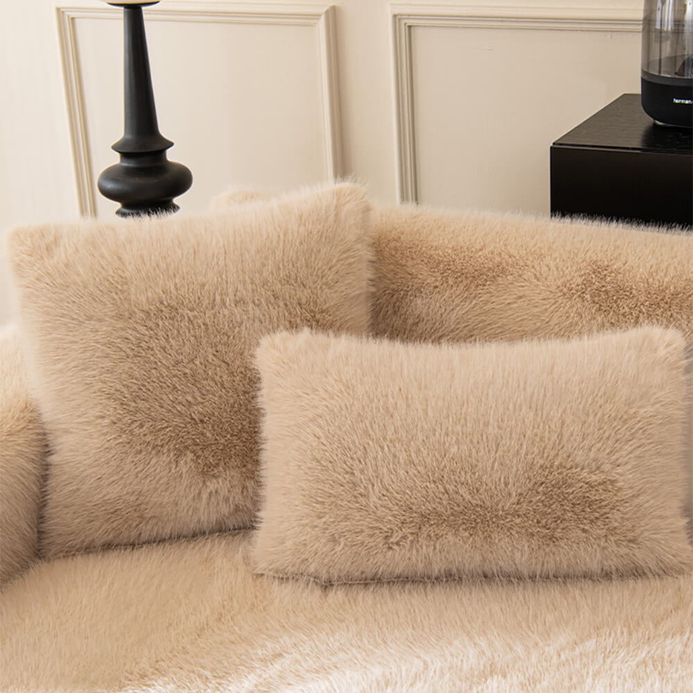 Varm Tjock Faux Fur Soffskydd Antisklipp Sofföverdrag