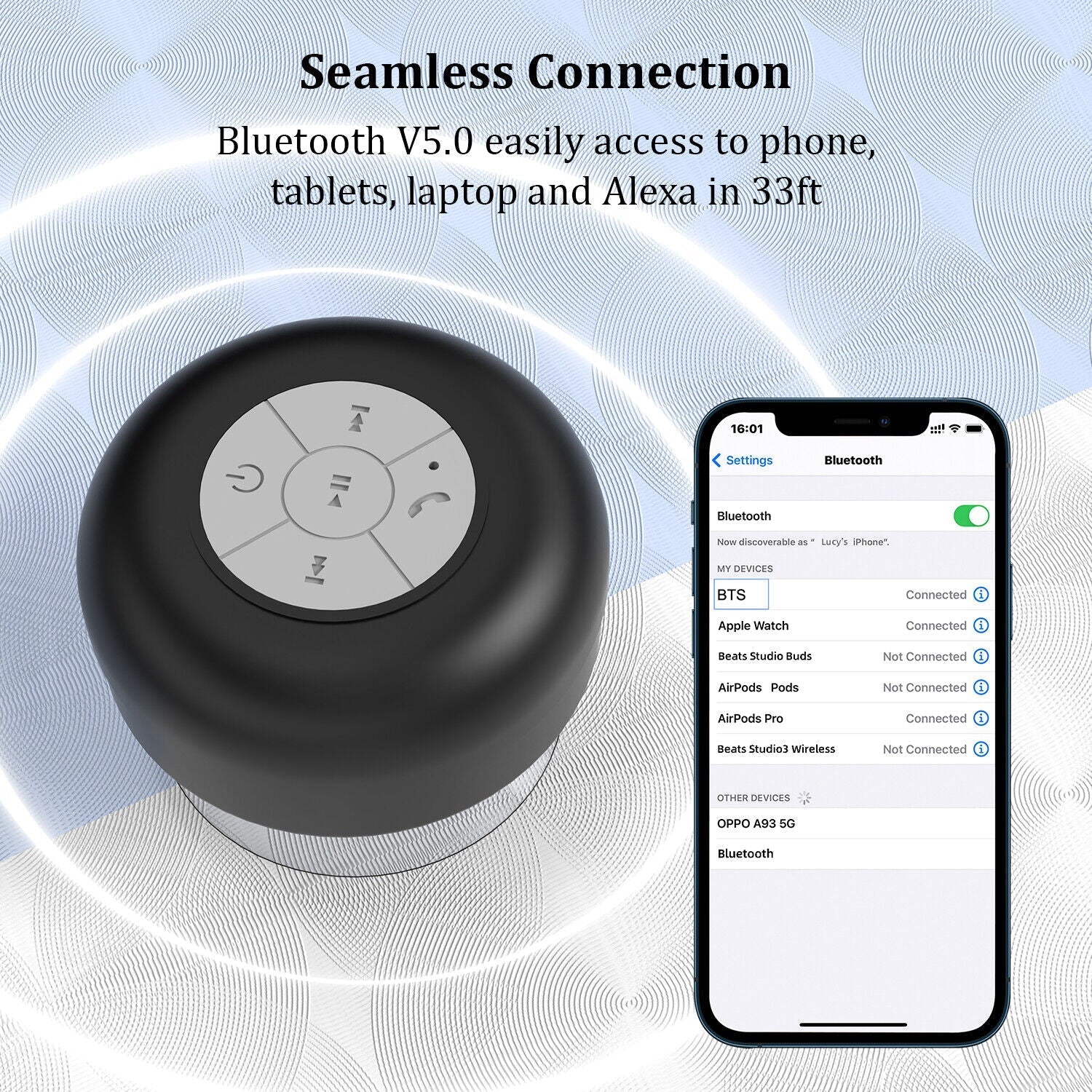 Luxora Vattentät Bluetooth Duschhögtalare med Sugkopp