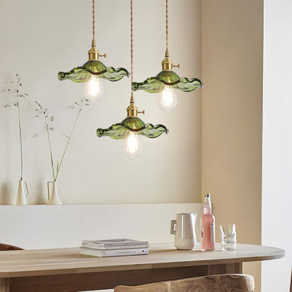 Art Nouveau Fluted Glass Pendant | Flower-Inspired Shade | H4.72in x D9.06-23.62in | Brass &amp; Glass Craftsmanship | Brick by Brick