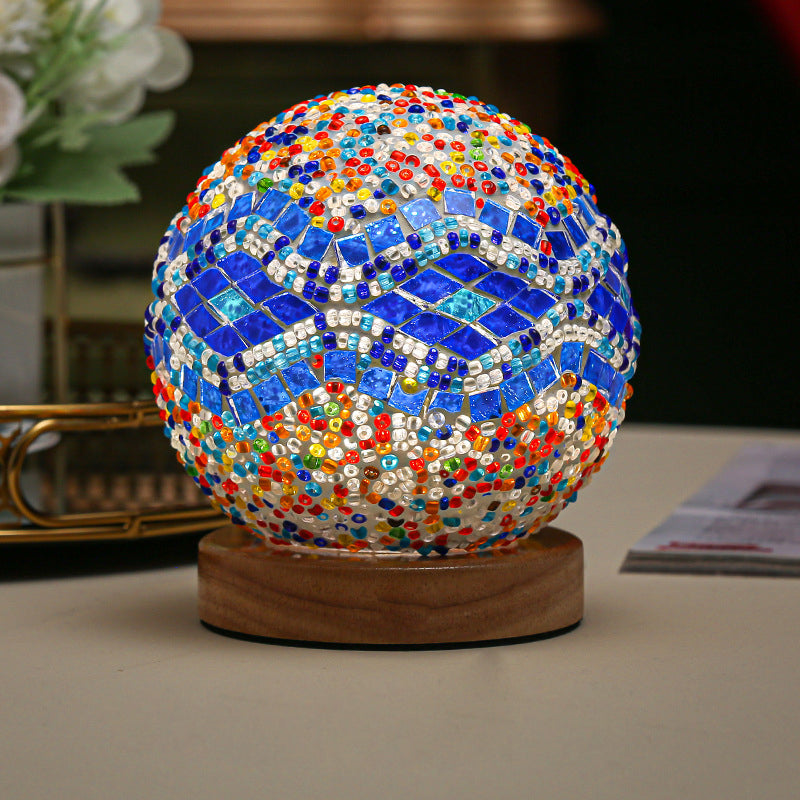 GloedNest - Sferisk LED Dimbar Glas Bohemisk Barock Bordslampa Mosaik Nattljus 3.9