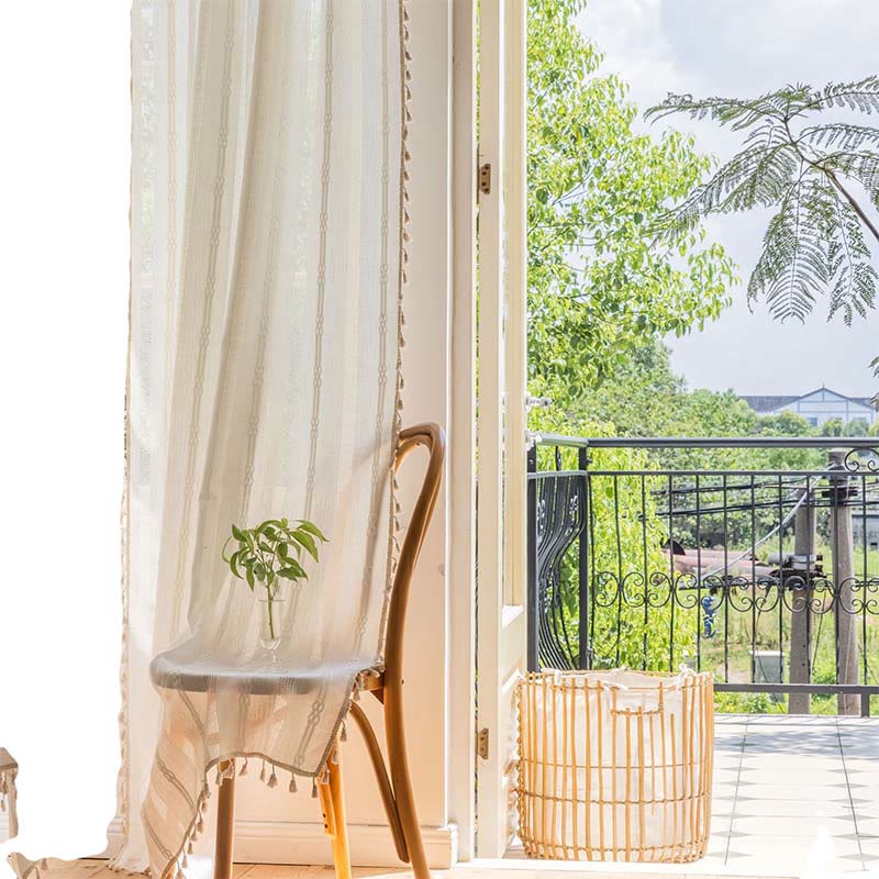 Randig Semi-Svart utelämning Gardin Hålig Tassel Draperier