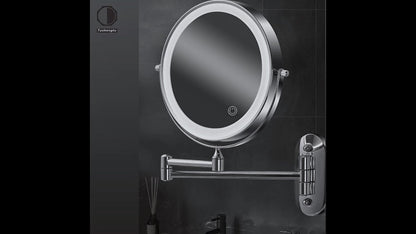Väggspegel med LED-lampa och förstoringsglas