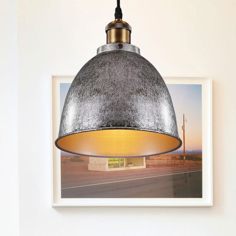 Stämningsfull Dome Hänglampa 1 Ljus Smidesjärn Belysning med Sladd i Svart/Rost