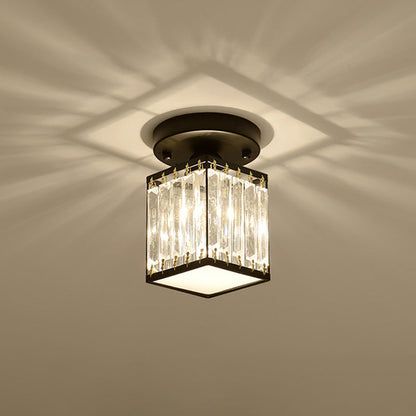 Kristall Foyer Plafondslampa - Modern Svart/Guld Semi-Flush Design