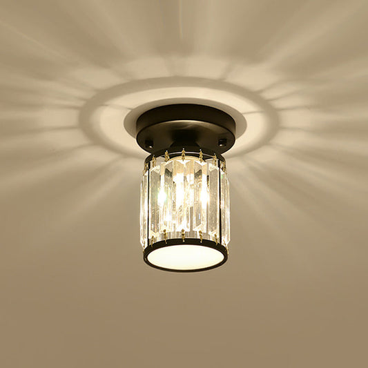 Kristall Foyer Plafondslampa - Modern Svart/Guld Semi-Flush Design