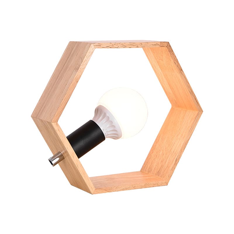 HexaGlow – Elegant Sexkantig Trä Bordslampa för en Varm Atmosfär