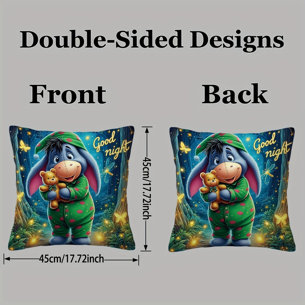 Eeyore Plysch Kuddöverdrag - Lekfullt Tvåsidigt Design med Dragkedja för Vardagsrum och Sovrum