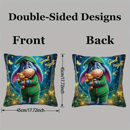 Eeyore Plysch Kuddöverdrag - Lekfullt Tvåsidigt Design med Dragkedja för Vardagsrum och Sovrum
