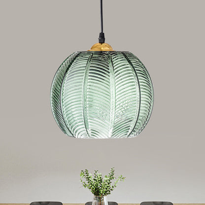 Retro Grön Ribbad Glas Hänglampa