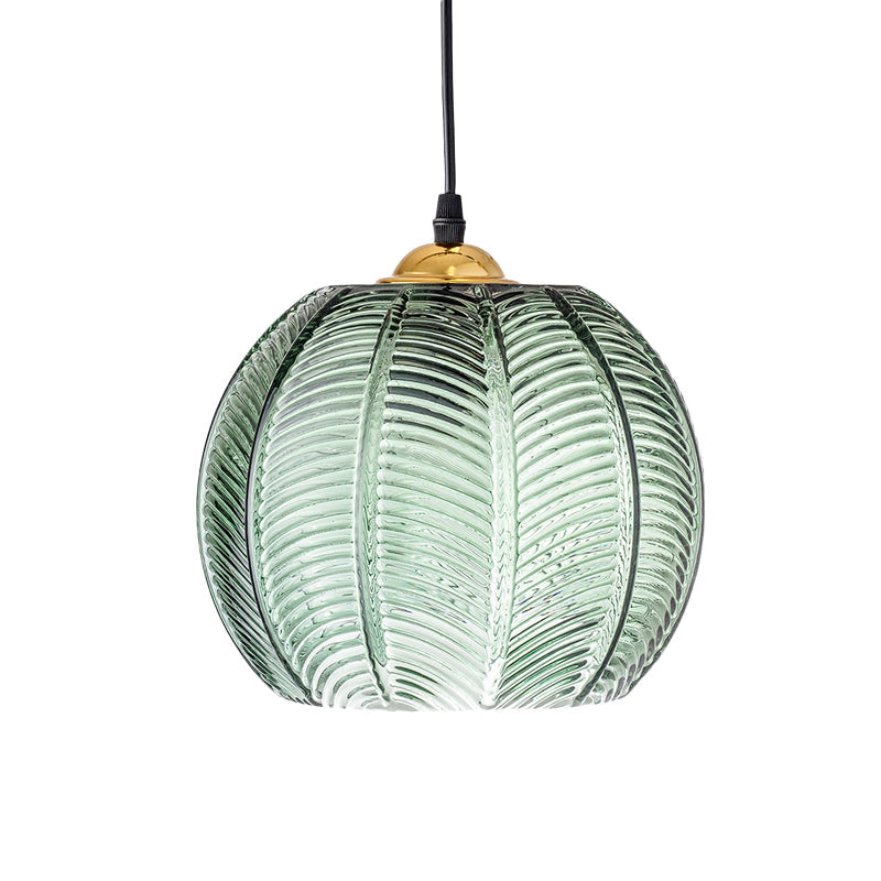 Retro Grön Ribbad Glas Hänglampa