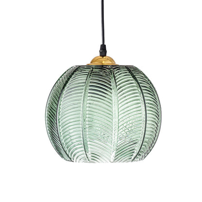 Retro Grön Ribbad Glas Hänglampa