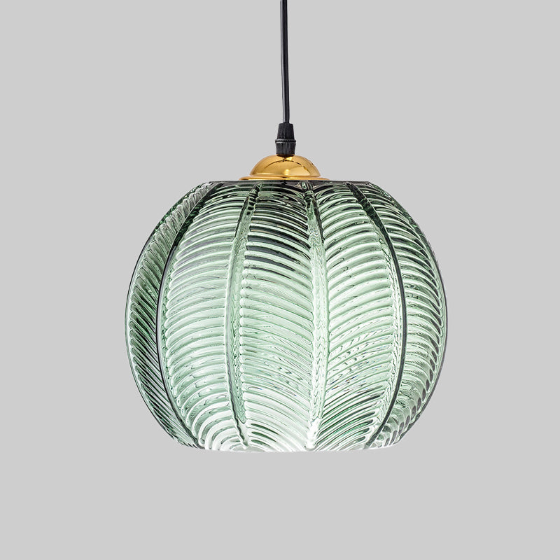 Retro Grön Ribbad Glas Hänglampa
