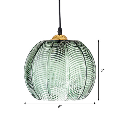Retro Grön Ribbad Glas Hänglampa