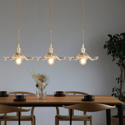 Art Nouveau Fluted Glass Pendant | Flower-Inspired Shade | H4.72in x D9.06-23.62in | Brass &amp; Glass Craftsmanship | Brick by Brick