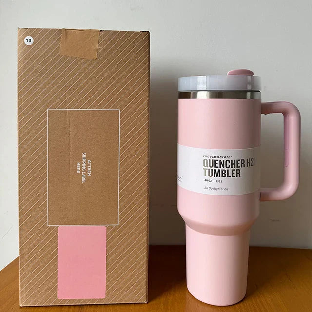 Isolerad rostfri resebägare – 40oz Stora bägaren med handtag, läcksäker lock &amp; sugrör