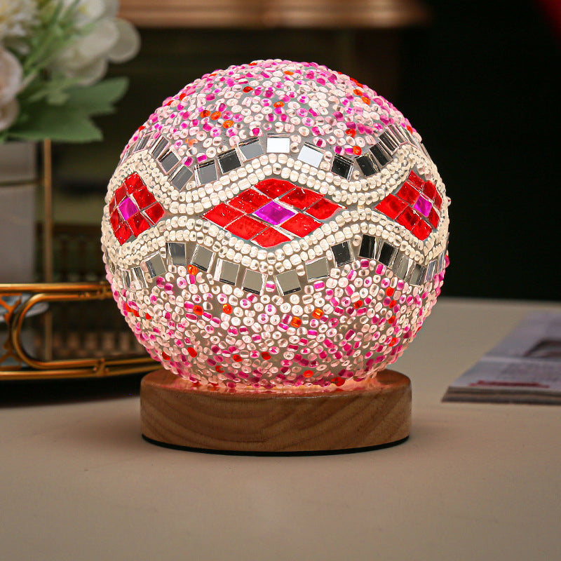 GloedNest - Sferisk LED Dimbar Glas Bohemisk Barock Bordslampa Mosaik Nattljus 3.9