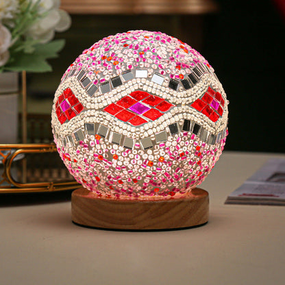 GloedNest - Sferisk LED Dimbar Glas Bohemisk Barock Bordslampa Mosaik Nattljus 3.9