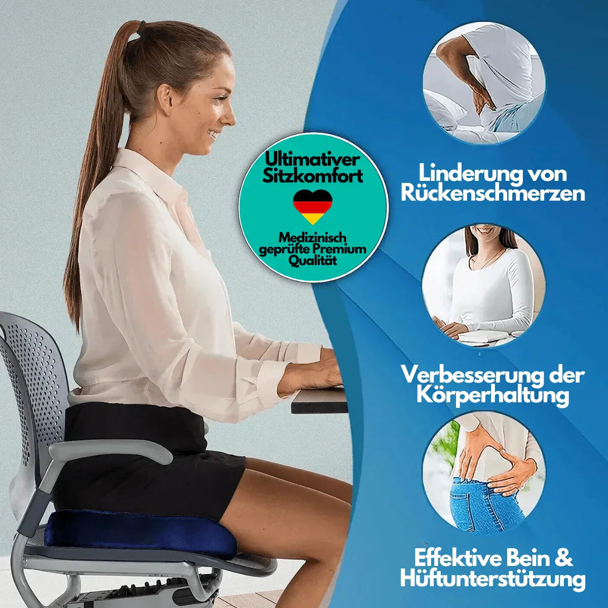 Ergonomisk 4D komfort sittkudde med ortopediskt stöd