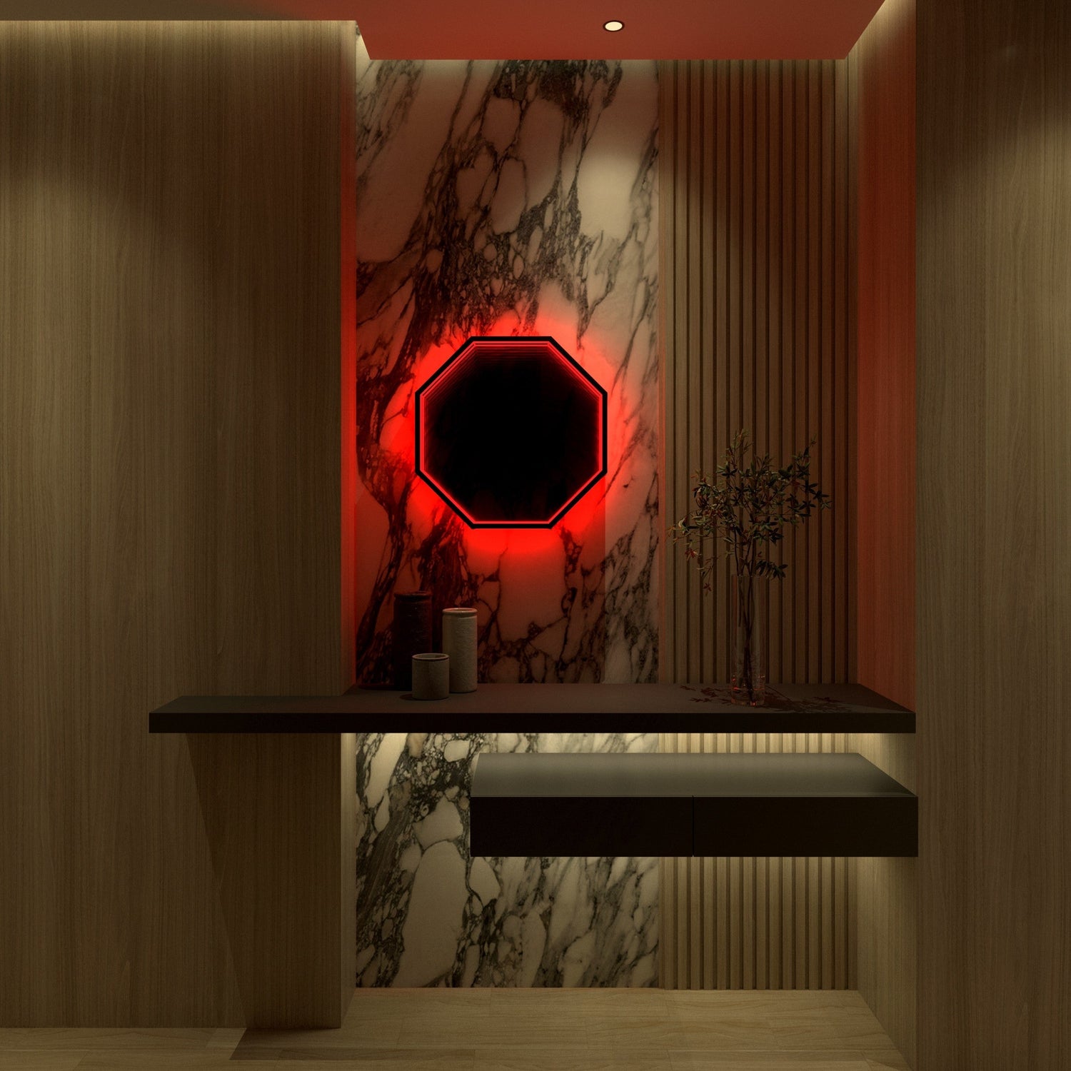 Octagon 3D Infinity Spegel Vägglampa