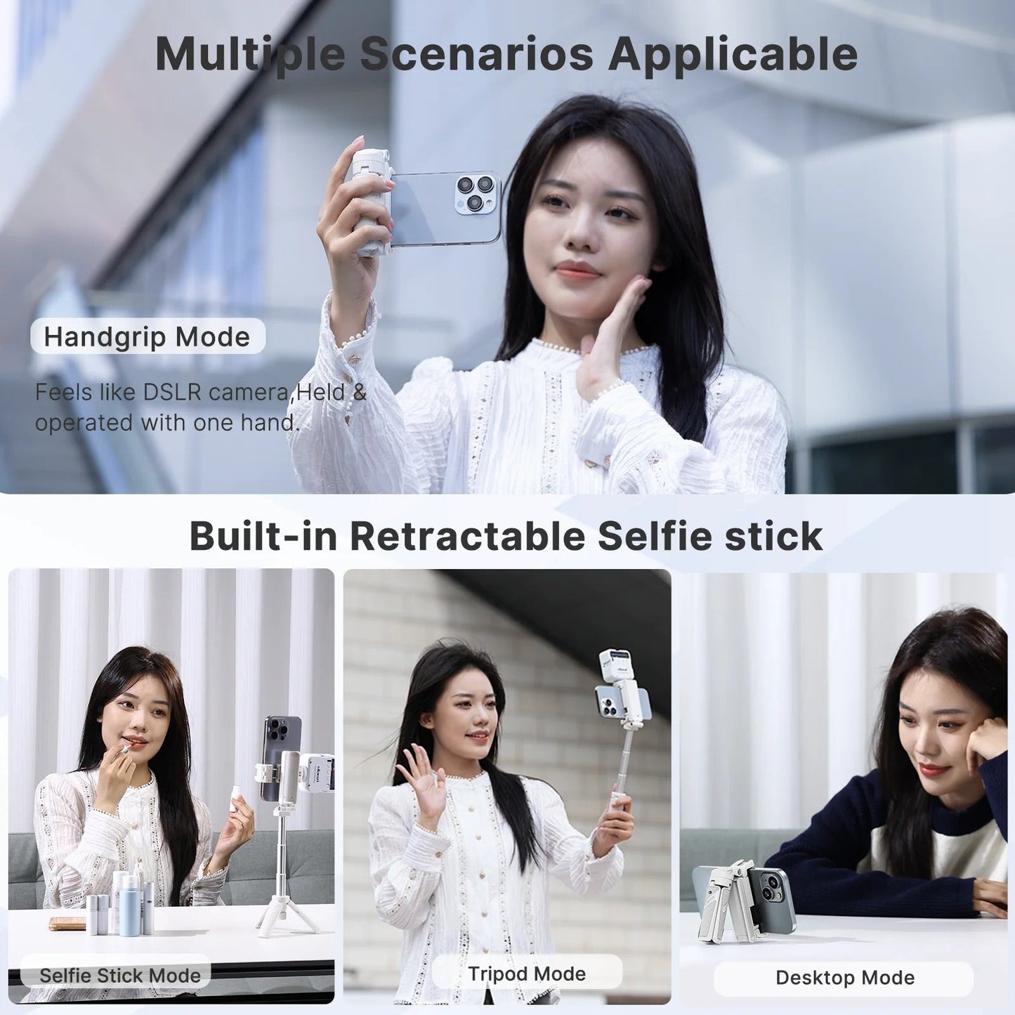 Bluetooth Selfie Stick med Stativ – 4-sektions Förlängningsbar Rotera Handtag för Stabila Skott