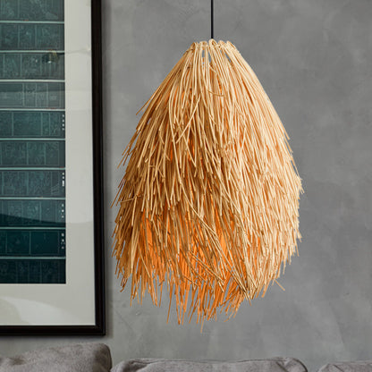 Beige Rattanhänglampa - Asiatiskt Stil 1-Lamps Pendelarmatur för Restaurang