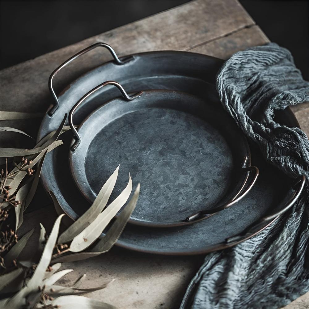 Retro Rund Metall Middagsserveringsbrickor