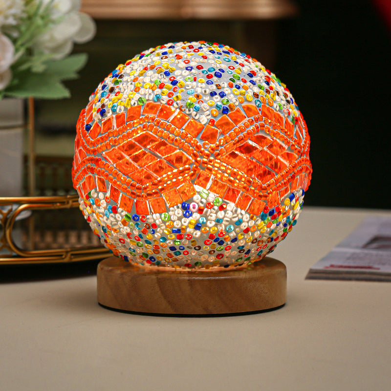 GloedNest - Sferisk LED Dimbar Glas Bohemisk Barock Bordslampa Mosaik Nattljus 3.9
