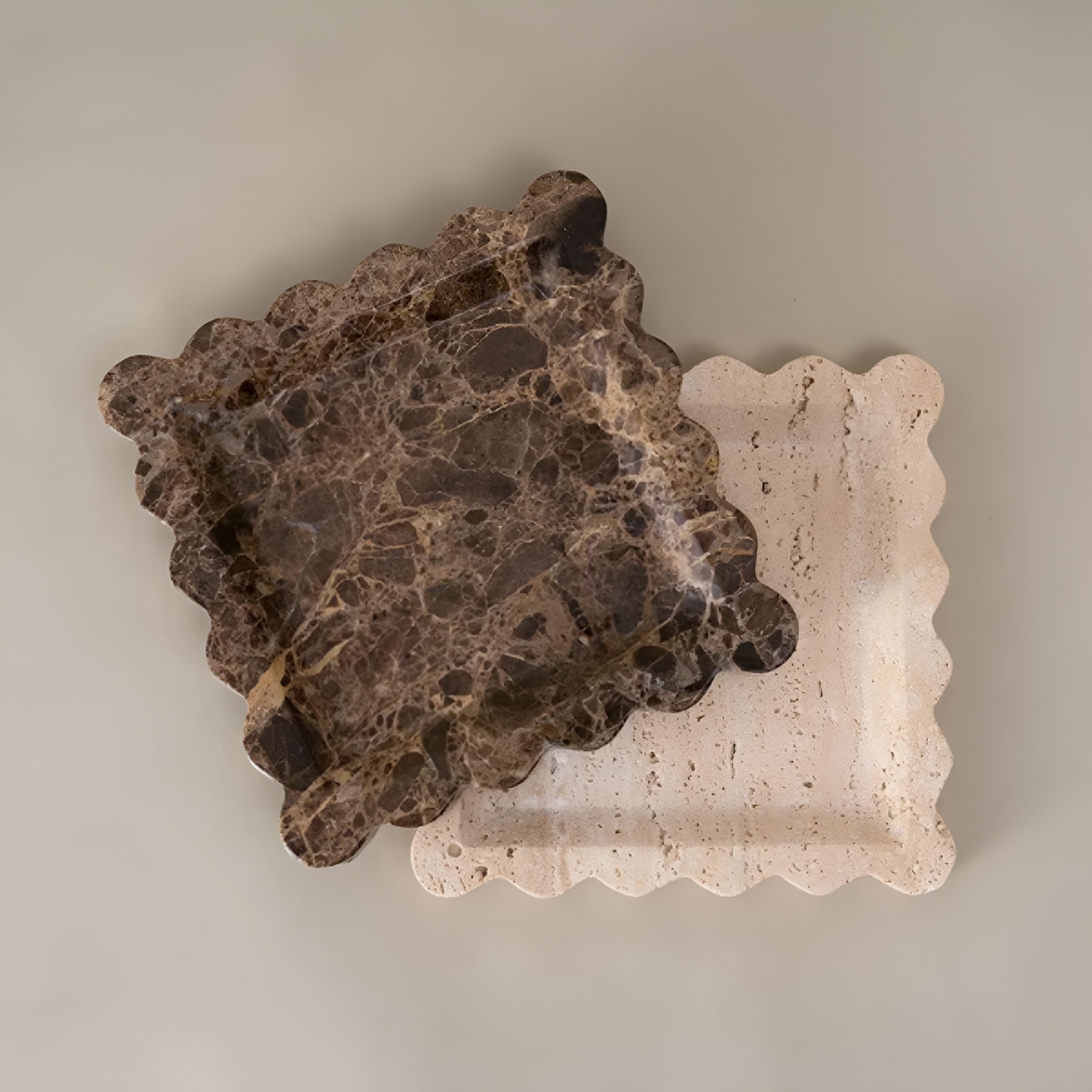 Scalloped Marble Travertine Jewelry Tray