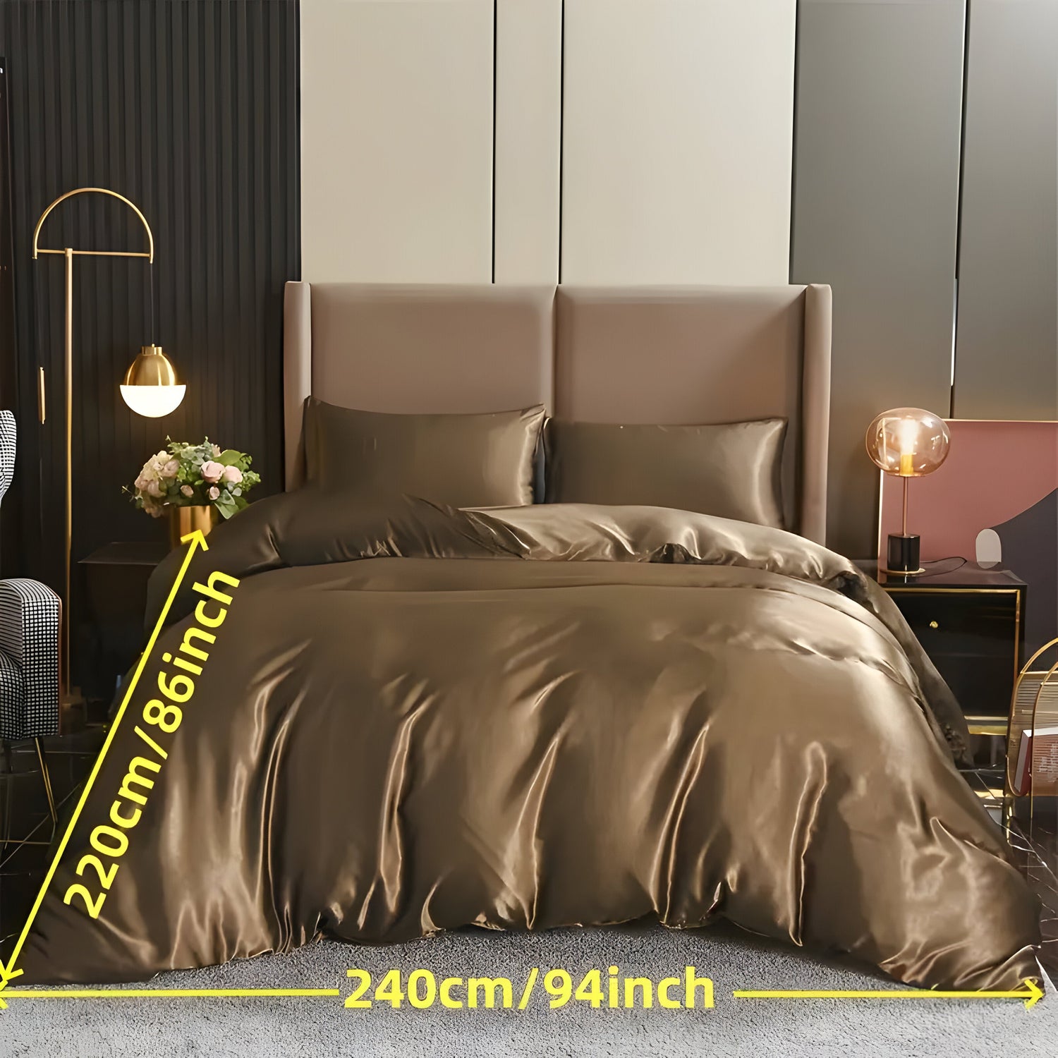 SatinNest Duntäcke Set - 3 delar. Satin Sängskydd Set