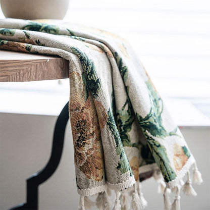 Beige Flower Fringed Semi Blackout Gardin för Integritet