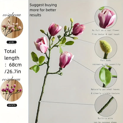 Set med 4 Realistiska Magnolia Blommor – Elegant och Tidlös för Bröllop och Lyxig Dekoration