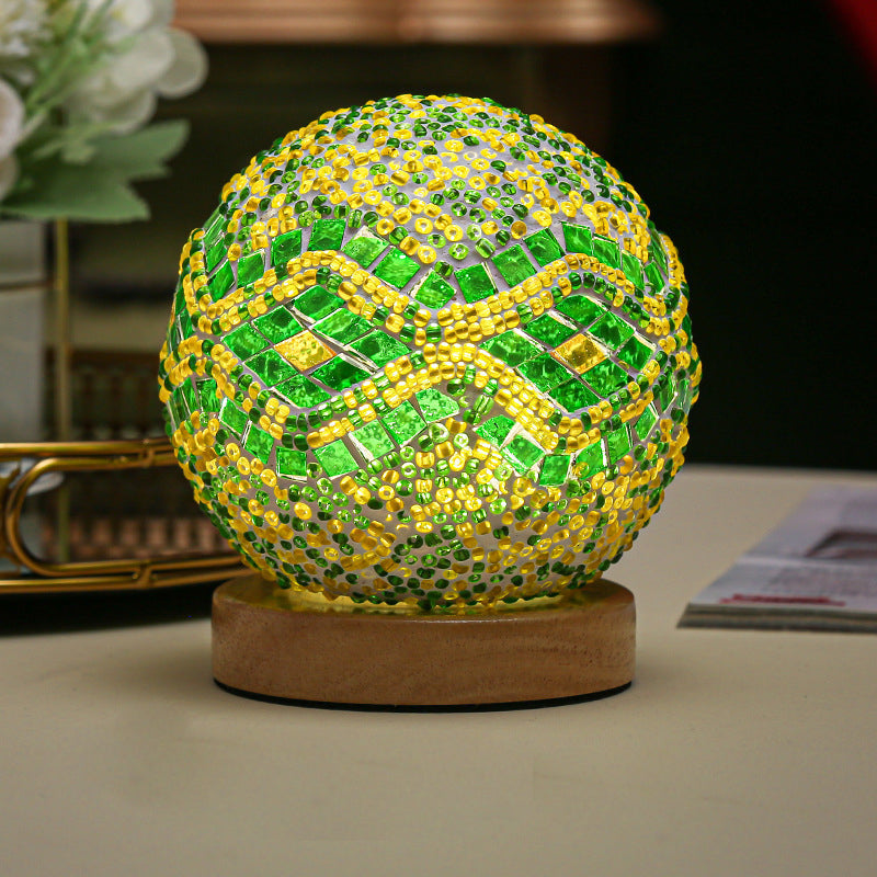 GloedNest - Sferisk LED Dimbar Glas Bohemisk Barock Bordslampa Mosaik Nattljus 3.9