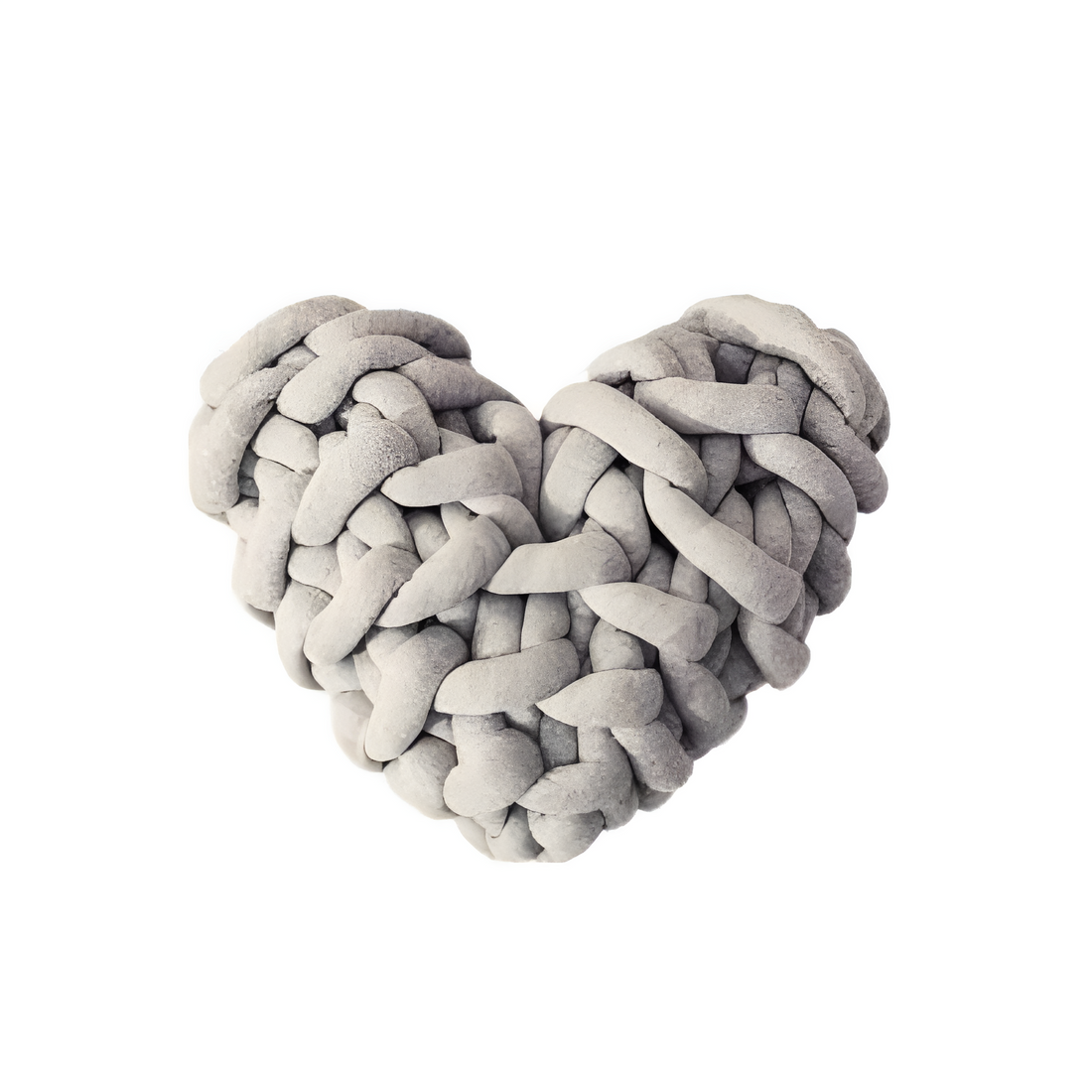 Plush knotted heart-shaped cushions