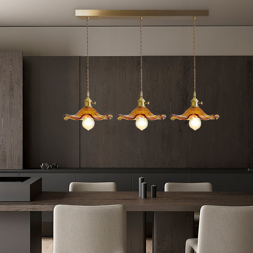 Art Nouveau Fluted Glass Pendant | Flower-Inspired Shade | H4.72in x D9.06-23.62in | Brass &amp; Glass Craftsmanship | Brick by Brick