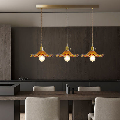 Art Nouveau Fluted Glass Pendant | Flower-Inspired Shade | H4.72in x D9.06-23.62in | Brass &amp; Glass Craftsmanship | Brick by Brick