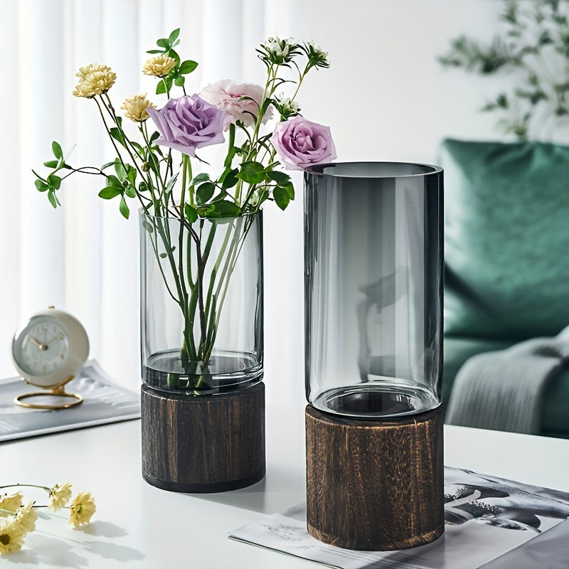 Lyxig glasvas med träbas - Elegant och modern