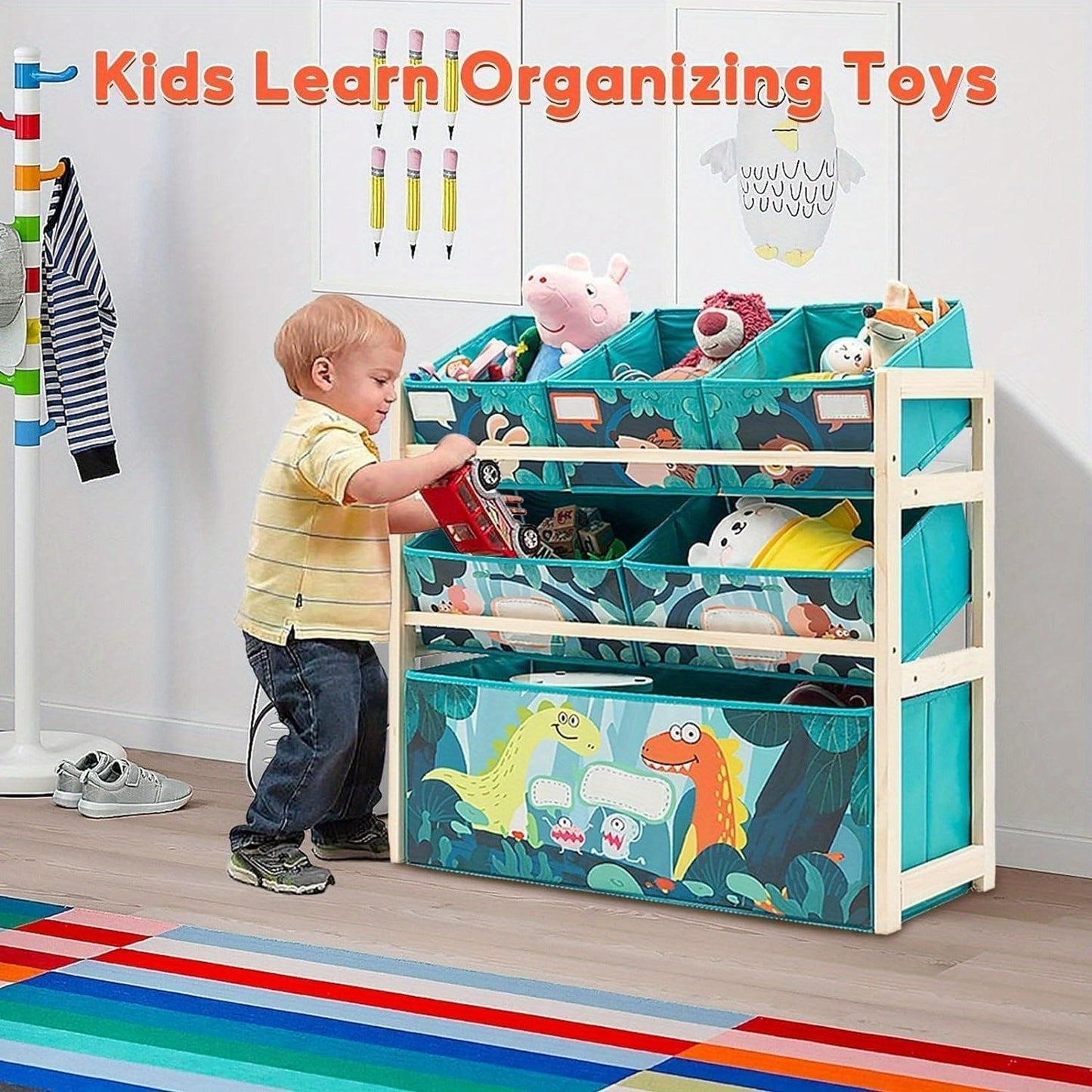Leksaksorganisatör med 3 nivåer och förvaringslådor – Perfekt för barnrum och leksaksförvaring