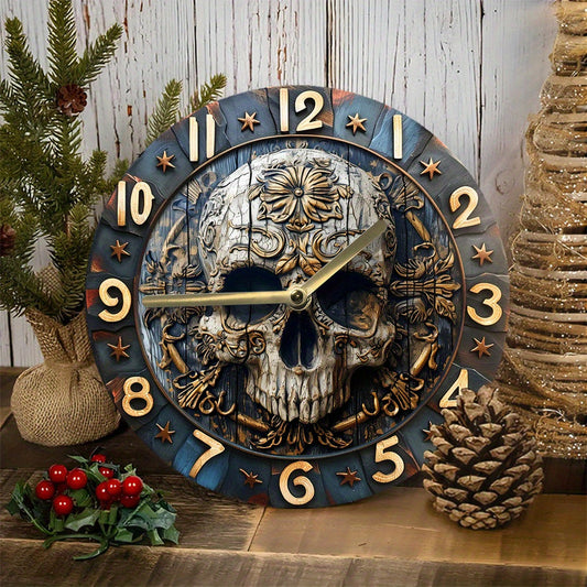 SkullTime - Stilla Aluminium Vägghängd Klocka med Dekorativt Skelettdesign (20 cm)