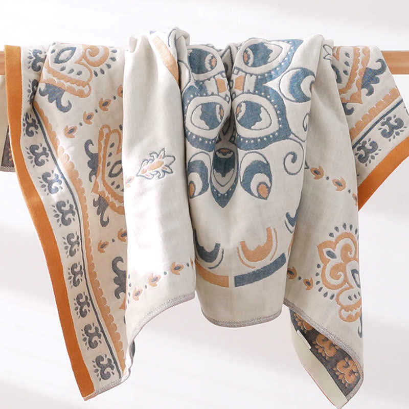 Blommig Tryck Jacquard Bomull Badhandduk 70x140cm