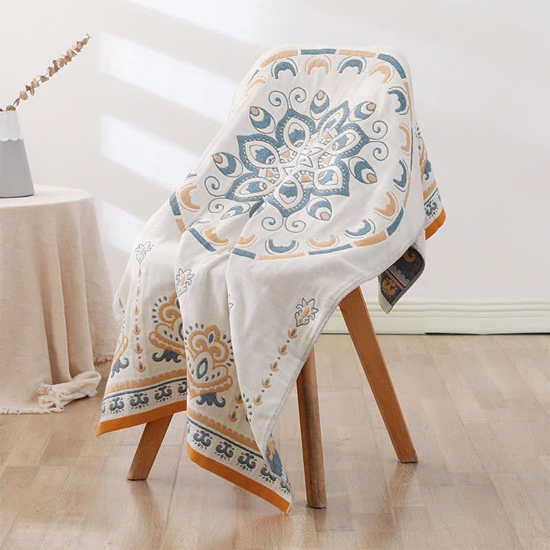 Blommig Tryck Jacquard Bomull Badhandduk 70x140cm