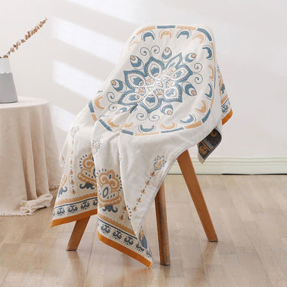 Blommig Tryck Jacquard Bomull Badhandduk 70x140cm