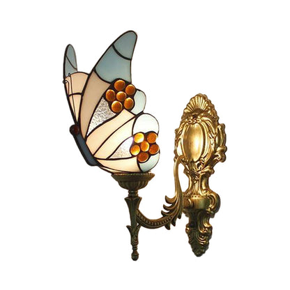 Blå Fjäril Vägglampa - Tiffany Stil Målat Glas Vägglampa för Kök