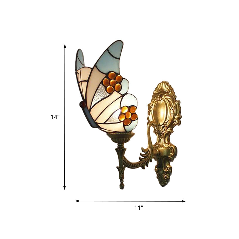 Blå Fjäril Vägglampa - Tiffany Stil Målat Glas Vägglampa för Kök