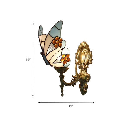 Blå Fjäril Vägglampa - Tiffany Stil Målat Glas Vägglampa för Kök